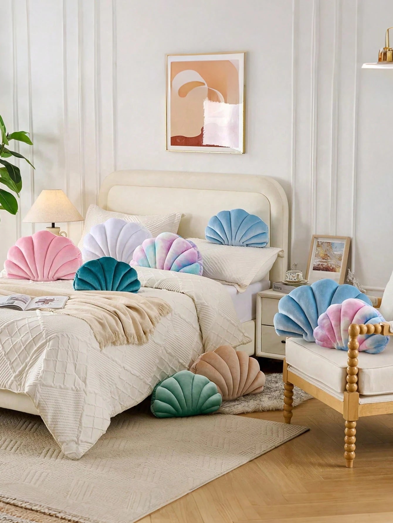 1pc Shell Shaped Decorative Pillow, 3D Filled Soft Velvet Cushion, Ocean Beach Decor Pillow For Sofa, Bed, Bedroom, Room Decoration, Outdoor Garden, Summer Spring