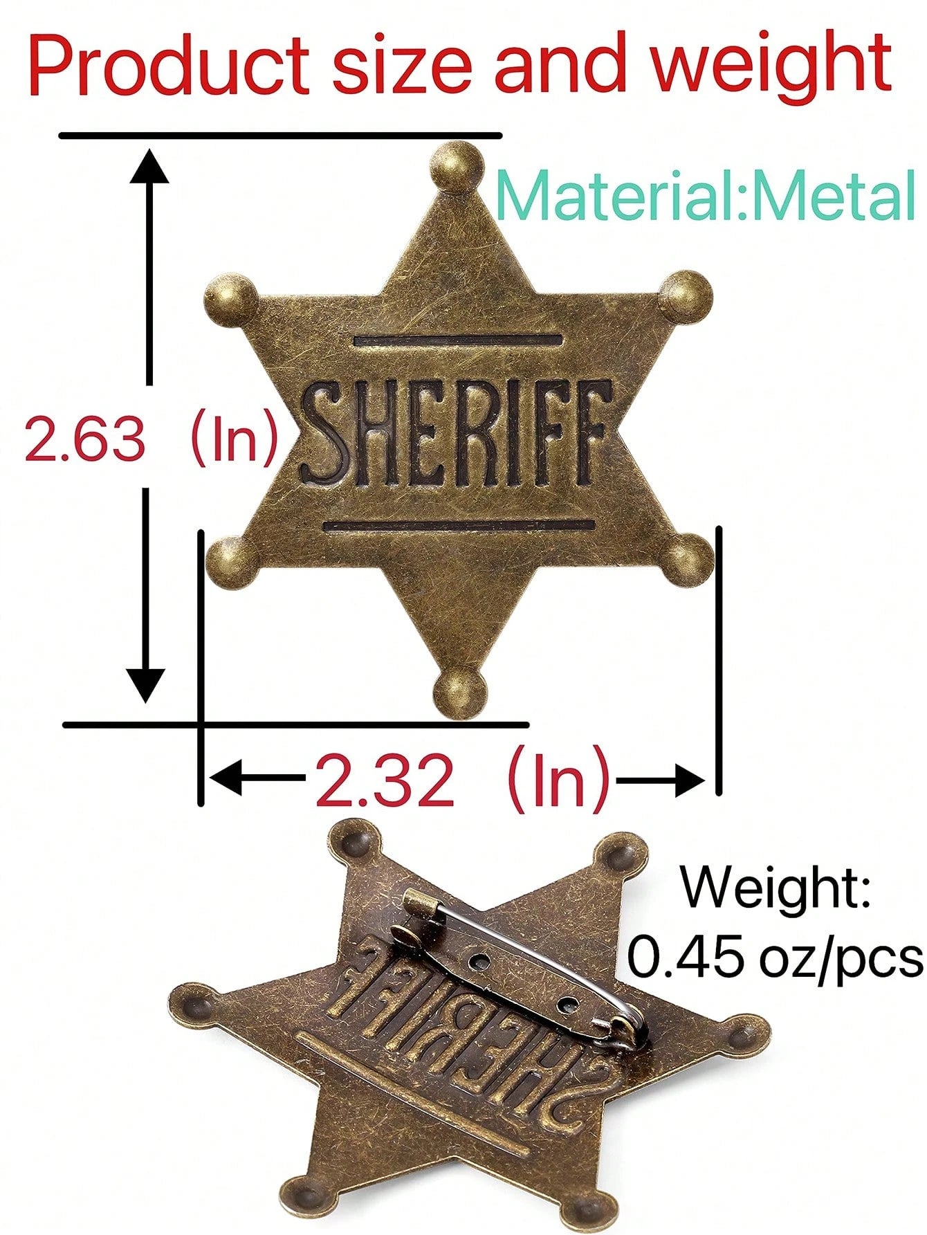 1pc Sheriff Badge For Girls And Adults, Western Police Vest Badge, Deputy Sheriff Badge, Cowboy Party Decoration Badge, Metallic Halloween