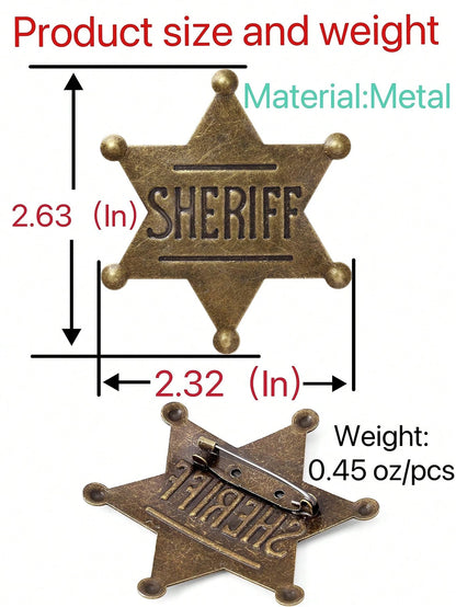 1pc Sheriff Badge For Girls And Adults, Western Police Vest Badge, Deputy Sheriff Badge, Cowboy Party Decoration Badge, Metallic Halloween