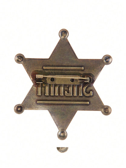 1pc Sheriff Badge For Girls And Adults, Western Police Vest Badge, Deputy Sheriff Badge, Cowboy Party Decoration Badge, Metallic Halloween