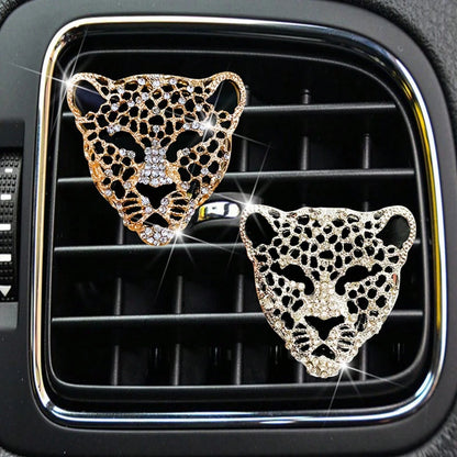 1pc Shiny Crystal Leopard Print Zinc Alloy Car Air Vent Clip, Cute Crystal Leopard Print Car Aromatherapy Air Vent Clip Decor, Sparkling Diamond Car Air Vent Clip, Glittering Car Air Conditioning Vent