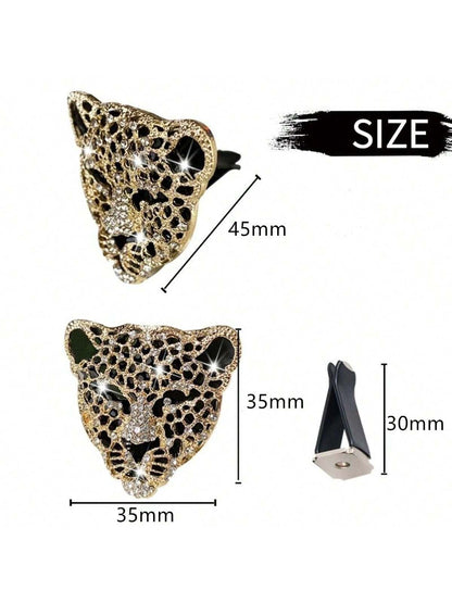 1pc Shiny Crystal Leopard Print Zinc Alloy Car Air Vent Clip, Cute Crystal Leopard Print Car Aromatherapy Air Vent Clip Decor, Sparkling Diamond Car Air Vent Clip, Glittering Car Air Conditioning Vent