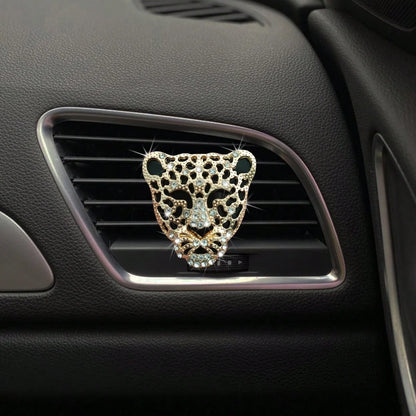 1pc Shiny Crystal Leopard Print Zinc Alloy Car Air Vent Clip, Cute Crystal Leopard Print Car Aromatherapy Air Vent Clip Decor, Sparkling Diamond Car Air Vent Clip, Glittering Car Air Conditioning Vent