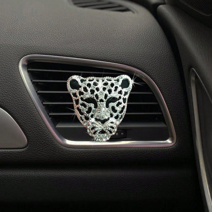 1pc Shiny Crystal Leopard Print Zinc Alloy Car Air Vent Clip, Cute Crystal Leopard Print Car Aromatherapy Air Vent Clip Decor, Sparkling Diamond Car Air Vent Clip, Glittering Car Air Conditioning Vent