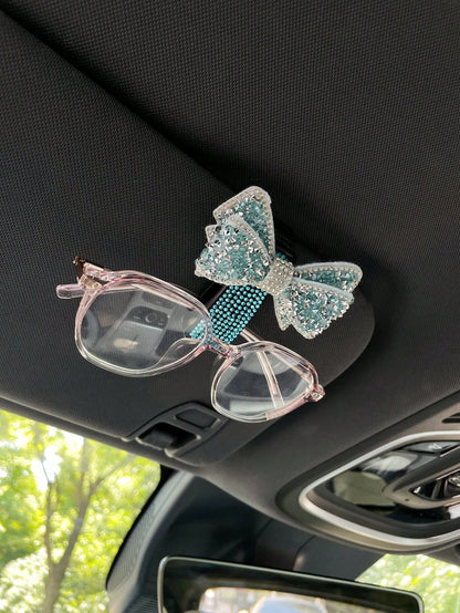 1pc Shiny Rhinestone Bow Car Sun Visor Glasses Clip, Glasses Clip, Car Fashion Glasses Clip