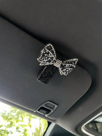 1pc Shiny Rhinestone Bow Car Sun Visor Glasses Clip, Glasses Clip, Car Fashion Glasses Clip
