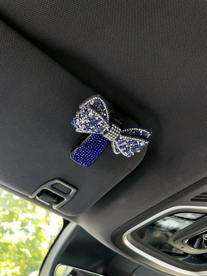 1pc Shiny Rhinestone Bow Car Sun Visor Glasses Clip, Glasses Clip, Car Fashion Glasses Clip