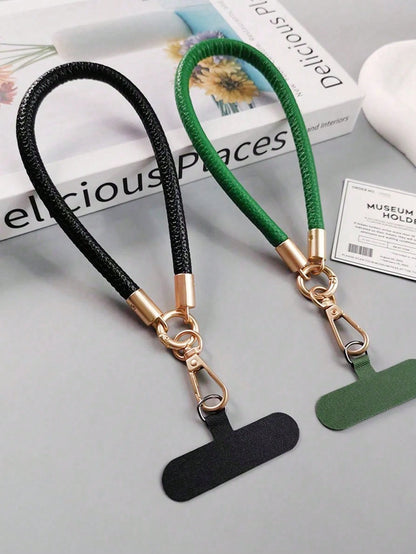 1PC Short Litchi Texture Phone Lanyard With Metal Buckle, Luxury Brand Litchi Texture Wrist Strap, High-End Minimalist Solid Color Anti-Lost Short Rope, Elegant Lady Style Strap Pendant Card Holder Pa