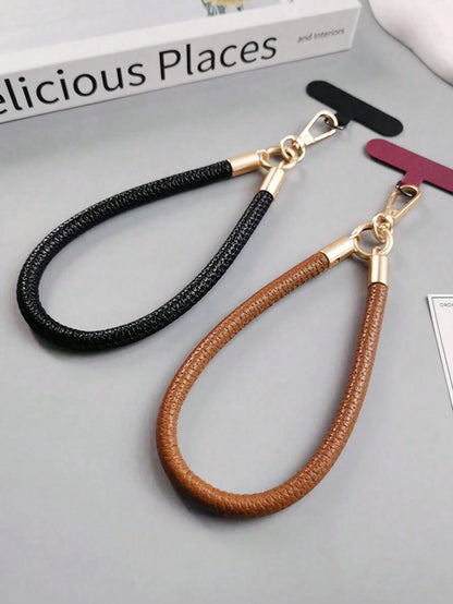 1PC Short Litchi Texture Phone Lanyard With Metal Buckle, Luxury Brand Litchi Texture Wrist Strap, High-End Minimalist Solid Color Anti-Lost Short Rope, Elegant Lady Style Strap Pendant Card Holder Pa