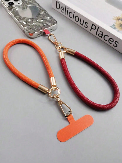 1PC Short Litchi Texture Phone Lanyard With Metal Buckle, Luxury Brand Litchi Texture Wrist Strap, High-End Minimalist Solid Color Anti-Lost Short Rope, Elegant Lady Style Strap Pendant Card Holder Pa