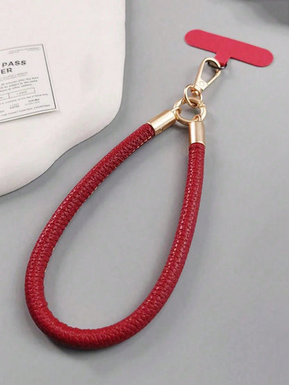 1PC Short Litchi Texture Phone Lanyard With Metal Buckle, Luxury Brand Litchi Texture Wrist Strap, High-End Minimalist Solid Color Anti-Lost Short Rope, Elegant Lady Style Strap Pendant Card Holder Pa