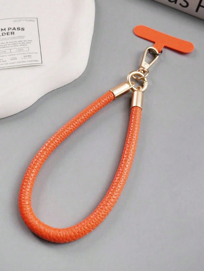 1PC Short Litchi Texture Phone Lanyard With Metal Buckle, Luxury Brand Litchi Texture Wrist Strap, High-End Minimalist Solid Color Anti-Lost Short Rope, Elegant Lady Style Strap Pendant Card Holder Pa