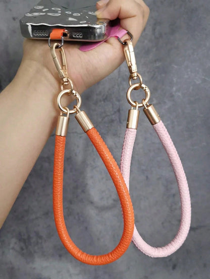 1PC Short Litchi Texture Phone Lanyard With Metal Buckle, Luxury Brand Litchi Texture Wrist Strap, High-End Minimalist Solid Color Anti-Lost Short Rope, Elegant Lady Style Strap Pendant Card Holder Pa