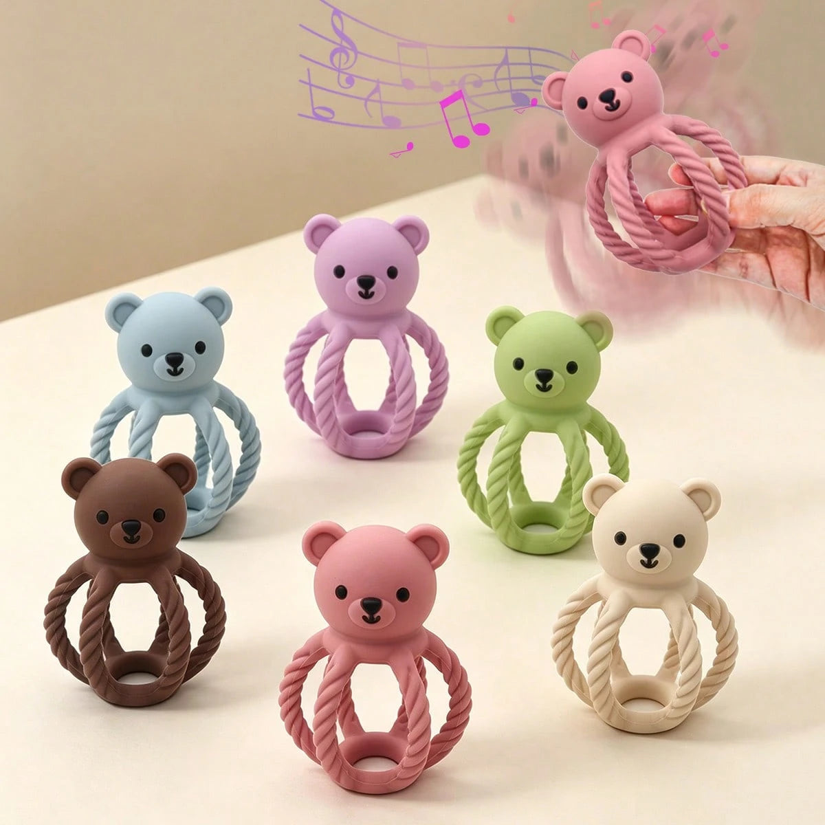 1pc Silicone Bear Rattle Toy, Easy To Grip, Gift For Christmas, Halloween, Thanksgiving