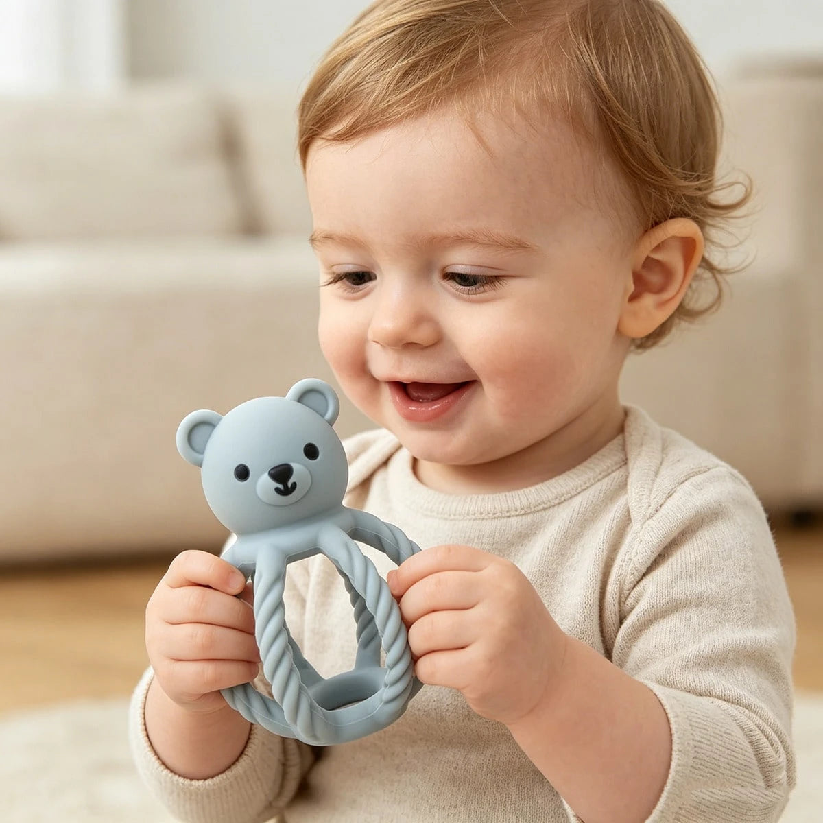 1pc Silicone Bear Rattle Toy, Easy To Grip, Gift For Christmas, Halloween, Thanksgiving