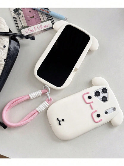 1pc Silicone Cute White Puppy Eyeglass Holder Case, Anti-Drop Lanyard Strap Compatible With IPhone 13/13 Pro/13 Pro Max/14/14 Pro/14 Pro Max/15/15 Pro/15 Pro Max/16/16 Pro/16 Pro Max/17/17 Pro/17 Pro