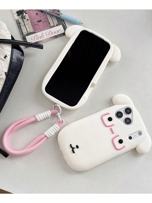 1pc Silicone Cute White Puppy Eyeglass Holder Case, Anti-Drop Lanyard Strap Compatible With IPhone 13/13 Pro/13 Pro Max/14/14 Pro/14 Pro Max/15/15 Pro/15 Pro Max/16/16 Pro/16 Pro Max/17/17 Pro/17 Pro