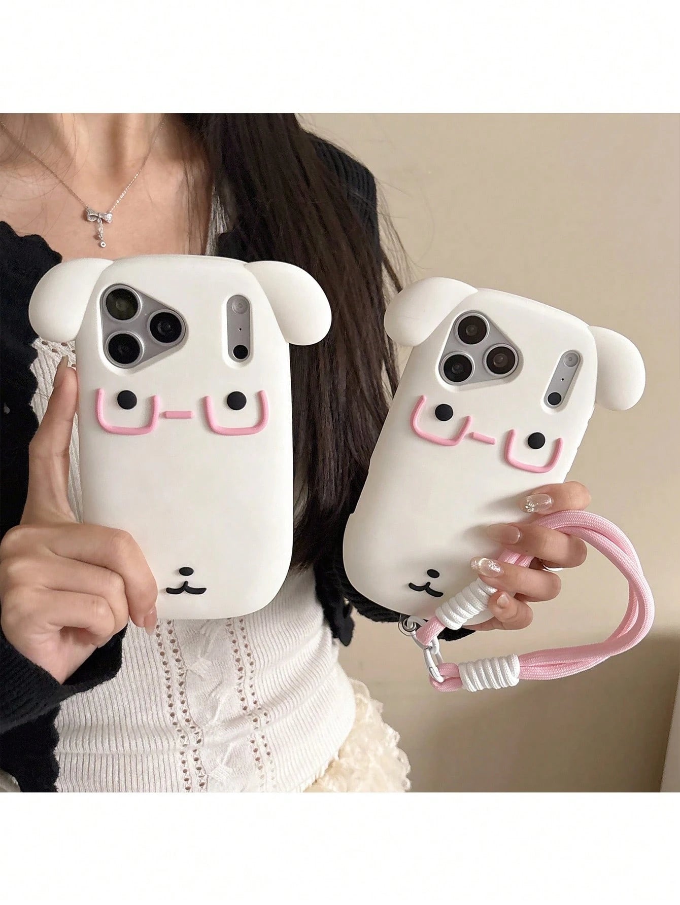 1pc Silicone Cute White Puppy Eyeglass Holder Case, Anti-Drop Lanyard Strap Compatible With IPhone 13/13 Pro/13 Pro Max/14/14 Pro/14 Pro Max/15/15 Pro/15 Pro Max/16/16 Pro/16 Pro Max/17/17 Pro/17 Pro