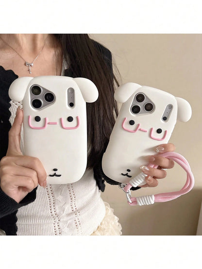 1pc Silicone Cute White Puppy Eyeglass Holder Case, Anti-Drop Lanyard Strap Compatible With IPhone 13/13 Pro/13 Pro Max/14/14 Pro/14 Pro Max/15/15 Pro/15 Pro Max/16/16 Pro/16 Pro Max/17/17 Pro/17 Pro