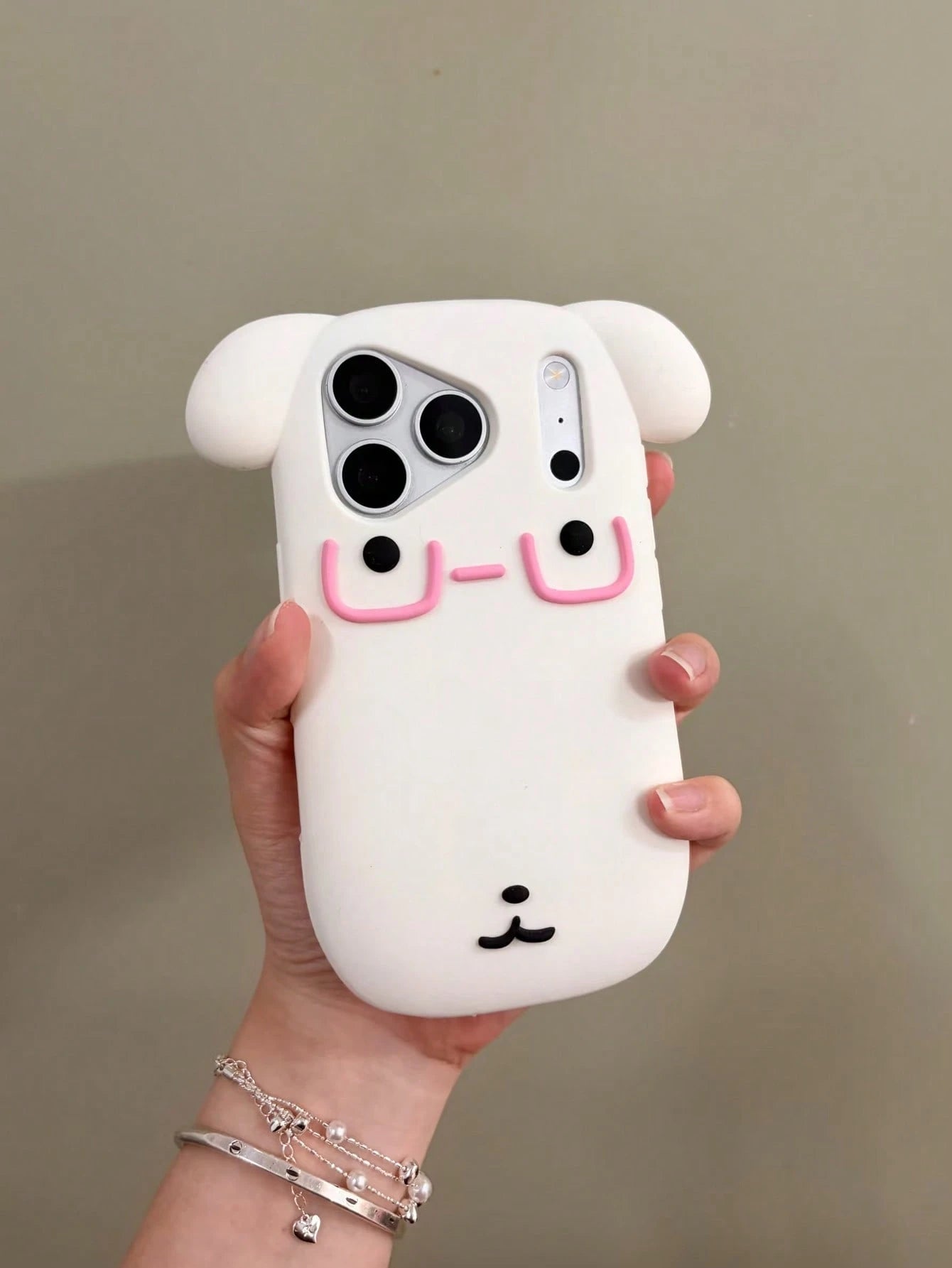 1pc Silicone Cute White Puppy Eyeglass Holder Case, Anti-Drop Lanyard Strap Compatible With IPhone 13/13 Pro/13 Pro Max/14/14 Pro/14 Pro Max/15/15 Pro/15 Pro Max/16/16 Pro/16 Pro Max/17/17 Pro/17 Pro