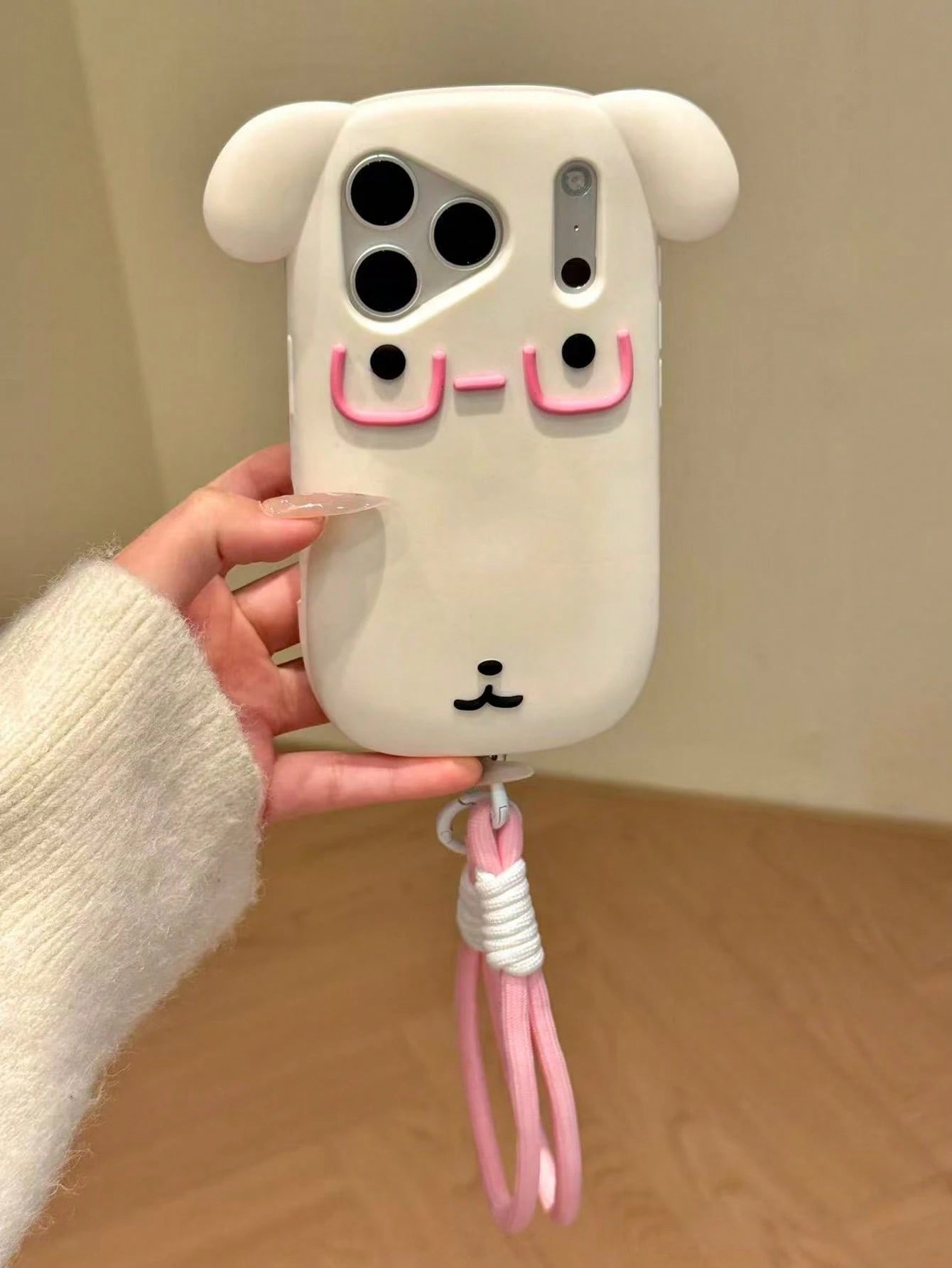 1pc Silicone Cute White Puppy Eyeglass Holder Case, Anti-Drop Lanyard Strap Compatible With IPhone 13/13 Pro/13 Pro Max/14/14 Pro/14 Pro Max/15/15 Pro/15 Pro Max/16/16 Pro/16 Pro Max/17/17 Pro/17 Pro