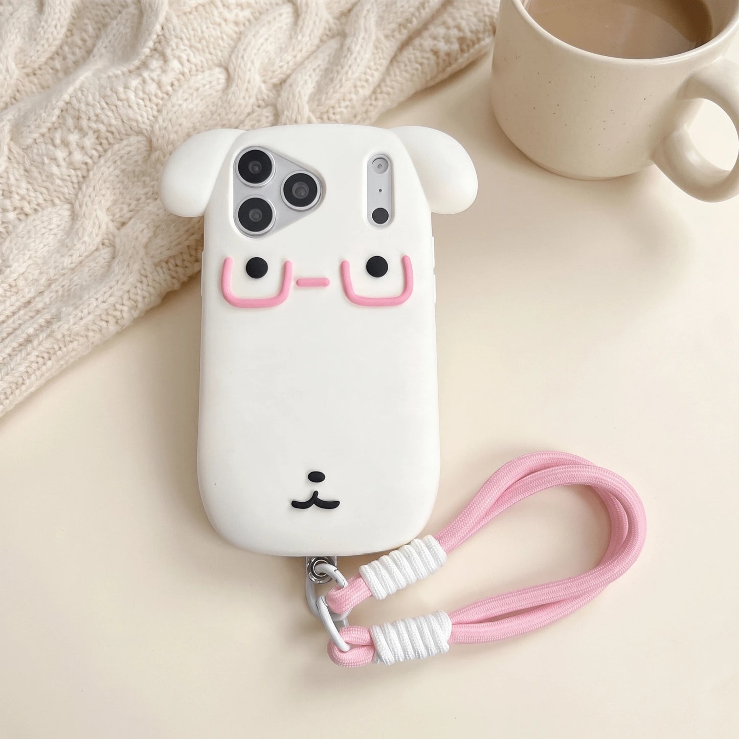 1pc Silicone Cute White Puppy Eyeglass Holder Case, Anti-Drop Lanyard Strap Compatible With IPhone 13/13 Pro/13 Pro Max/14/14 Pro/14 Pro Max/15/15 Pro/15 Pro Max/16/16 Pro/16 Pro Max/17/17 Pro/17 Pro