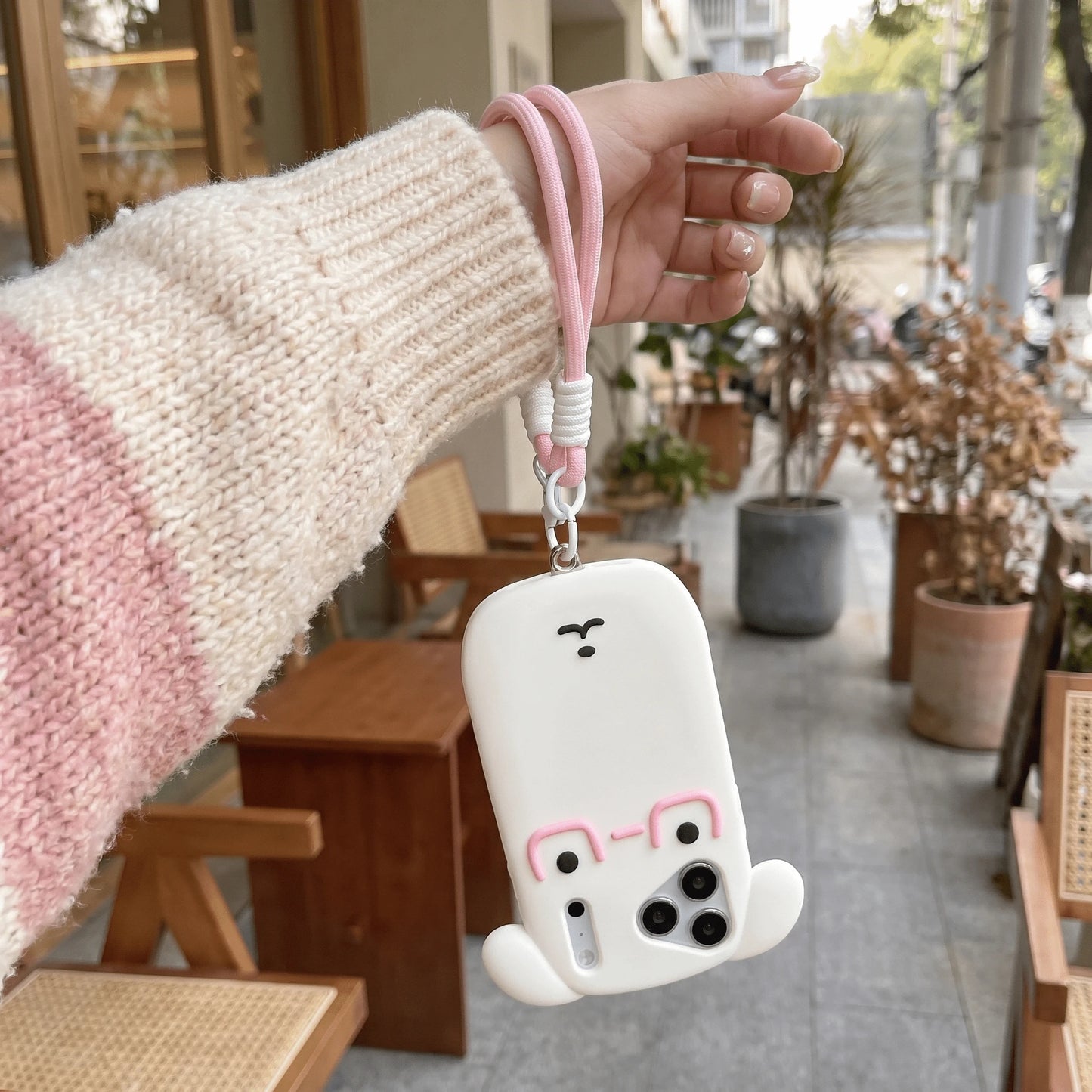 1pc Silicone Cute White Puppy Eyeglass Holder Case, Anti-Drop Lanyard Strap Compatible With IPhone 13/13 Pro/13 Pro Max/14/14 Pro/14 Pro Max/15/15 Pro/15 Pro Max/16/16 Pro/16 Pro Max/17/17 Pro/17 Pro
