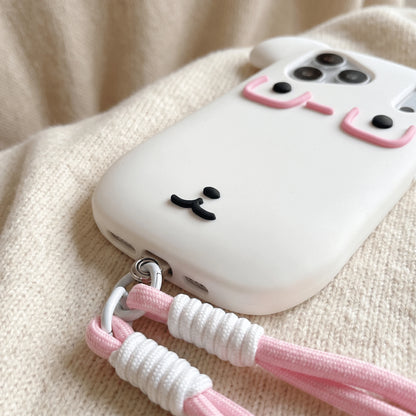 1pc Silicone Cute White Puppy Eyeglass Holder Case, Anti-Drop Lanyard Strap Compatible With IPhone 13/13 Pro/13 Pro Max/14/14 Pro/14 Pro Max/15/15 Pro/15 Pro Max/16/16 Pro/16 Pro Max/17/17 Pro/17 Pro