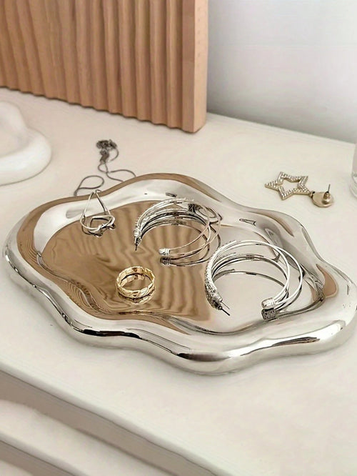 1pc Silver Cloud Tray, Single Layer Luxury Jewelry Storage, High-End Perfume Display, Entryway Key Holder, Home Decor For Bedroom, Living Room, Office,Bedroom Room Decor,Back To School