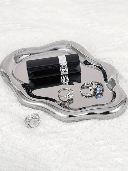 1pc Silver Cloud Tray, Single Layer Luxury Jewelry Storage, High-End Perfume Display, Entryway Key Holder, Home Decor For Bedroom, Living Room, Office,Bedroom Room Decor,Back To School