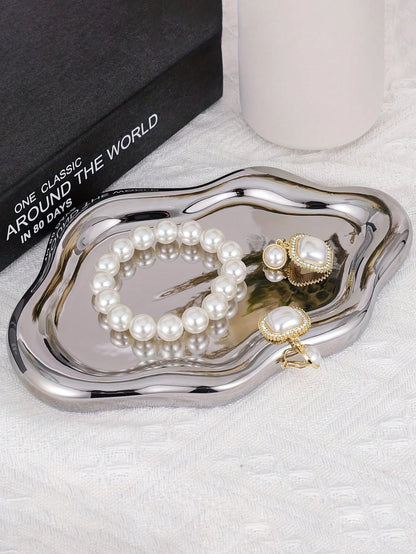1pc Silver Cloud Tray, Single Layer Luxury Jewelry Storage, High-End Perfume Display, Entryway Key Holder, Home Decor For Bedroom, Living Room, Office,Bedroom Room Decor,Back To School