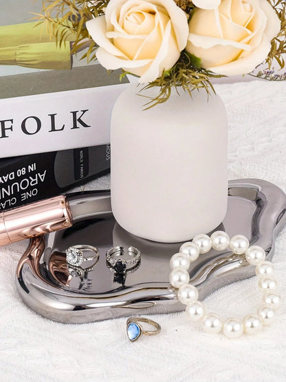 1pc Silver Cloud Tray, Single Layer Luxury Jewelry Storage, High-End Perfume Display, Entryway Key Holder, Home Decor For Bedroom, Living Room, Office,Bedroom Room Decor,Back To School