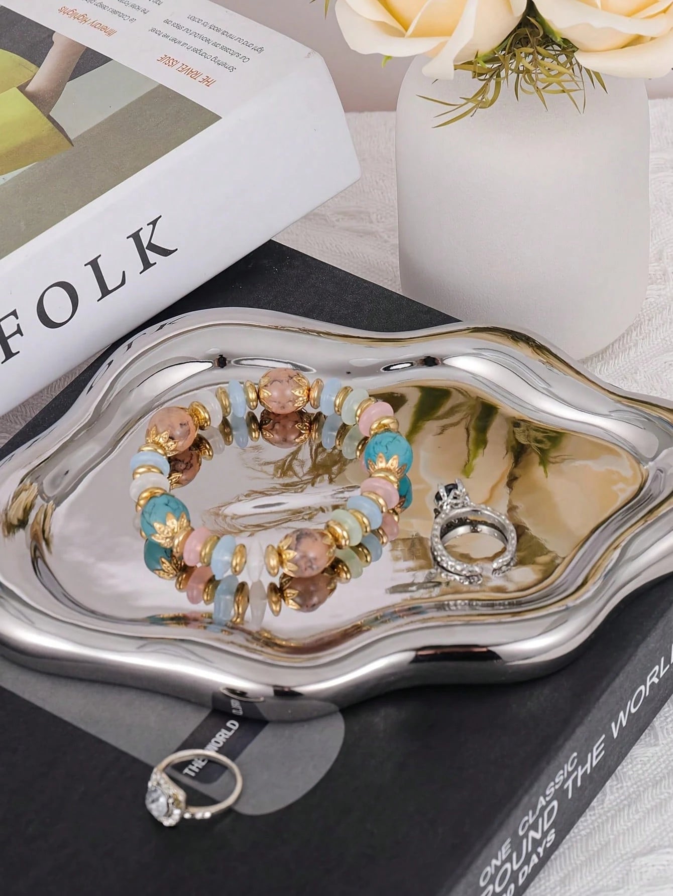1pc Silver Cloud Tray, Single Layer Luxury Jewelry Storage, High-End Perfume Display, Entryway Key Holder, Home Decor For Bedroom, Living Room, Office,Bedroom Room Decor,Back To School