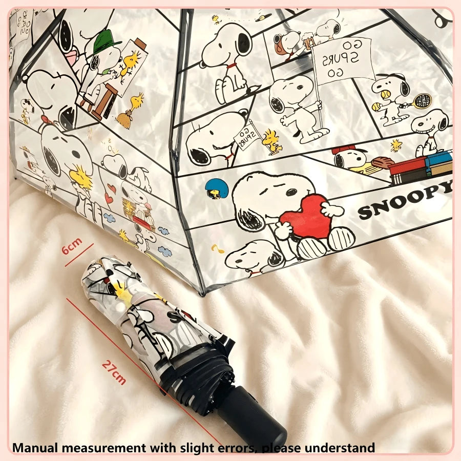 1pc Snoopy Print Transparent Folding Umbrella, Cute Portable Transparent Umbrella For Women And Girls