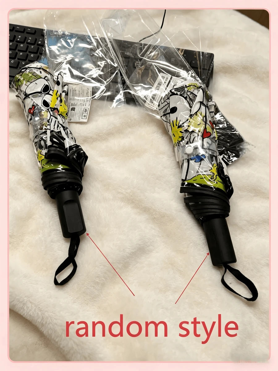1pc Snoopy Print Transparent Folding Umbrella, Cute Portable Transparent Umbrella For Women And Girls