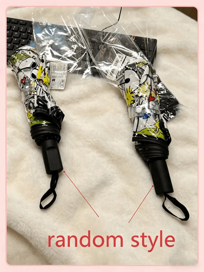 1pc Snoopy Print Transparent Folding Umbrella, Cute Portable Transparent Umbrella For Women And Girls