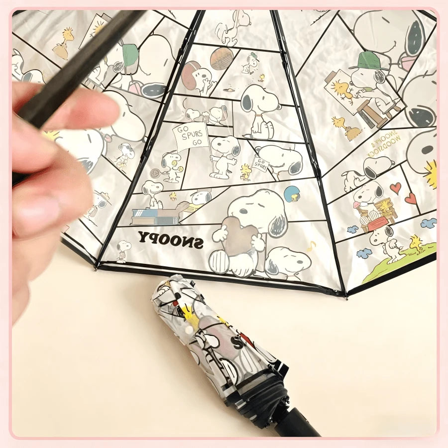 1pc Snoopy Print Transparent Folding Umbrella, Cute Portable Transparent Umbrella For Women And Girls