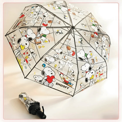 1pc Snoopy Print Transparent Folding Umbrella, Cute Portable Transparent Umbrella For Women And Girls