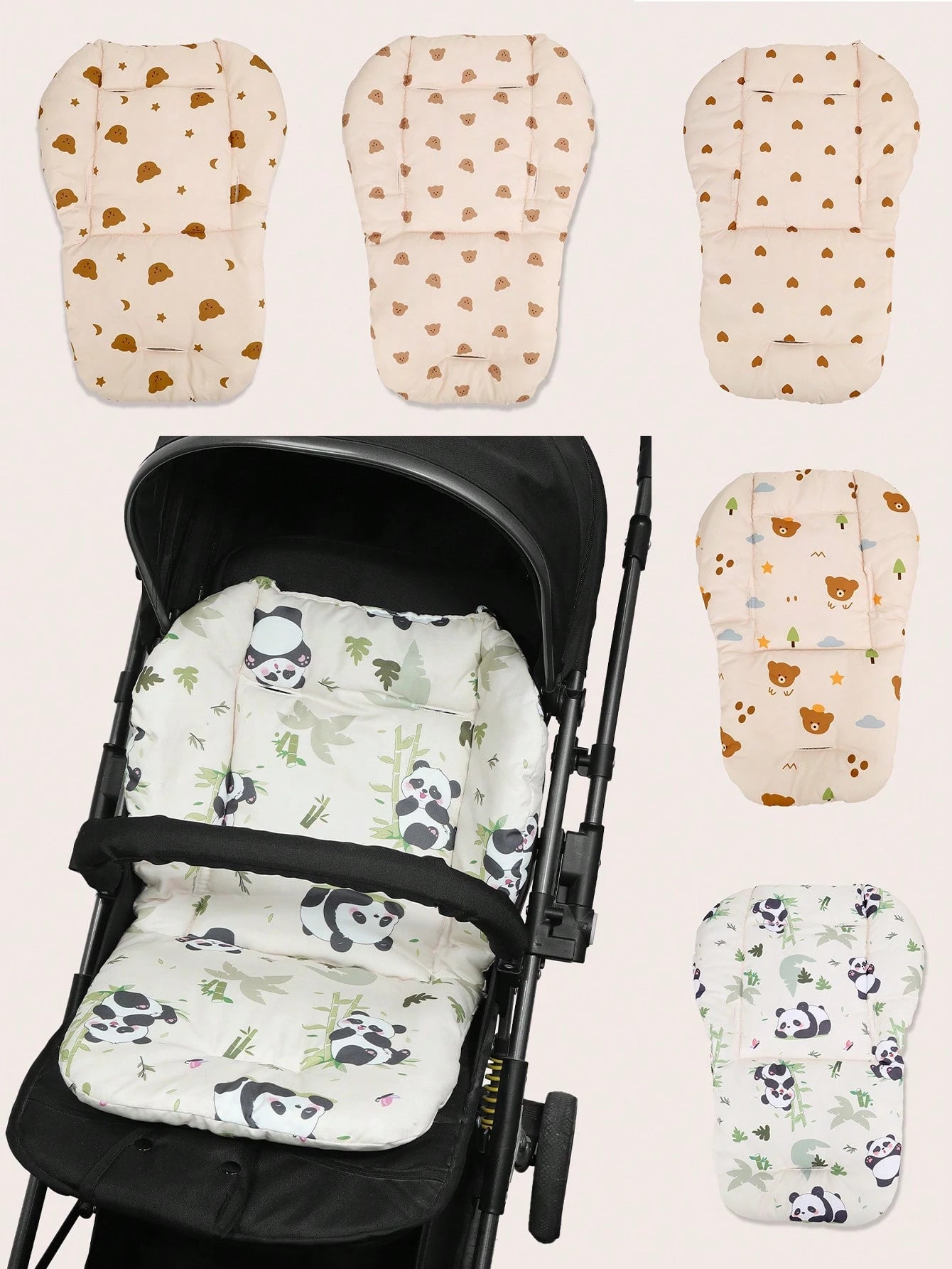 1pc Soft & Breathable Stroller/Car Seat Cushion, Suitable For Baby Boys & Girls, Adorable Panda/Brown Bear Pattern, Essential For Outdoor Use