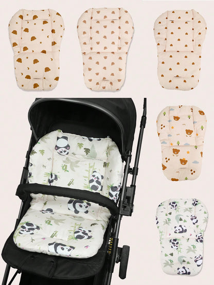 1pc Soft & Breathable Stroller/Car Seat Cushion, Suitable For Baby Boys & Girls, Adorable Panda/Brown Bear Pattern, Essential For Outdoor Use