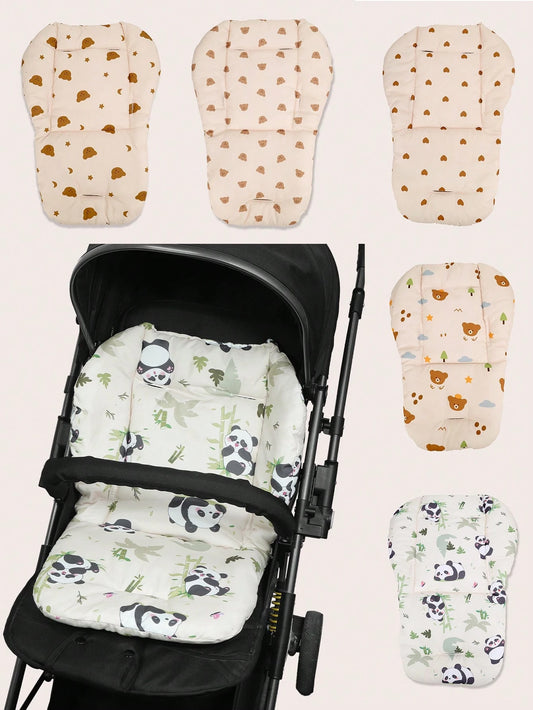1pc Soft & Breathable Stroller/Car Seat Cushion, Suitable For Baby Boys & Girls, Adorable Panda/Brown Bear Pattern, Essential For Outdoor Use