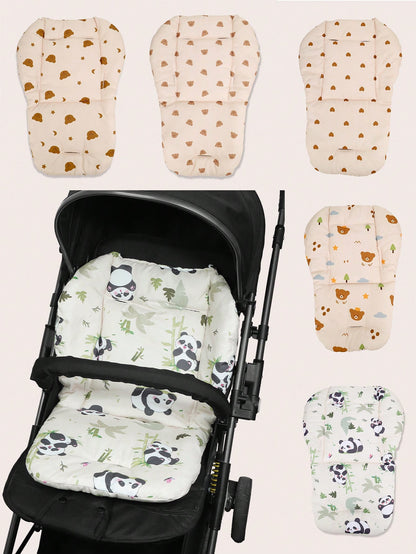 1pc Soft & Breathable Stroller/Car Seat Cushion, Suitable For Baby Boys & Girls, Adorable Panda/Brown Bear Pattern, Essential For Outdoor Use
