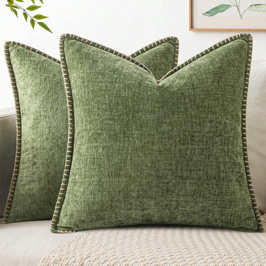 1pc Soft & Comfortable Sage Green Double-Sided Chenille Throw Pillow Cover (No Filling), Farmhouse Velvet Cushion Cover, Decorative Square Pillow Sham, Suitable For Sofa & Bed, Spring/Summer
