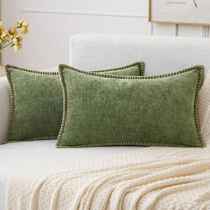 1pc Soft & Comfortable Sage Green Double-Sided Chenille Throw Pillow Cover (No Filling), Farmhouse Velvet Cushion Cover, Decorative Square Pillow Sham, Suitable For Sofa & Bed, Spring/Summer