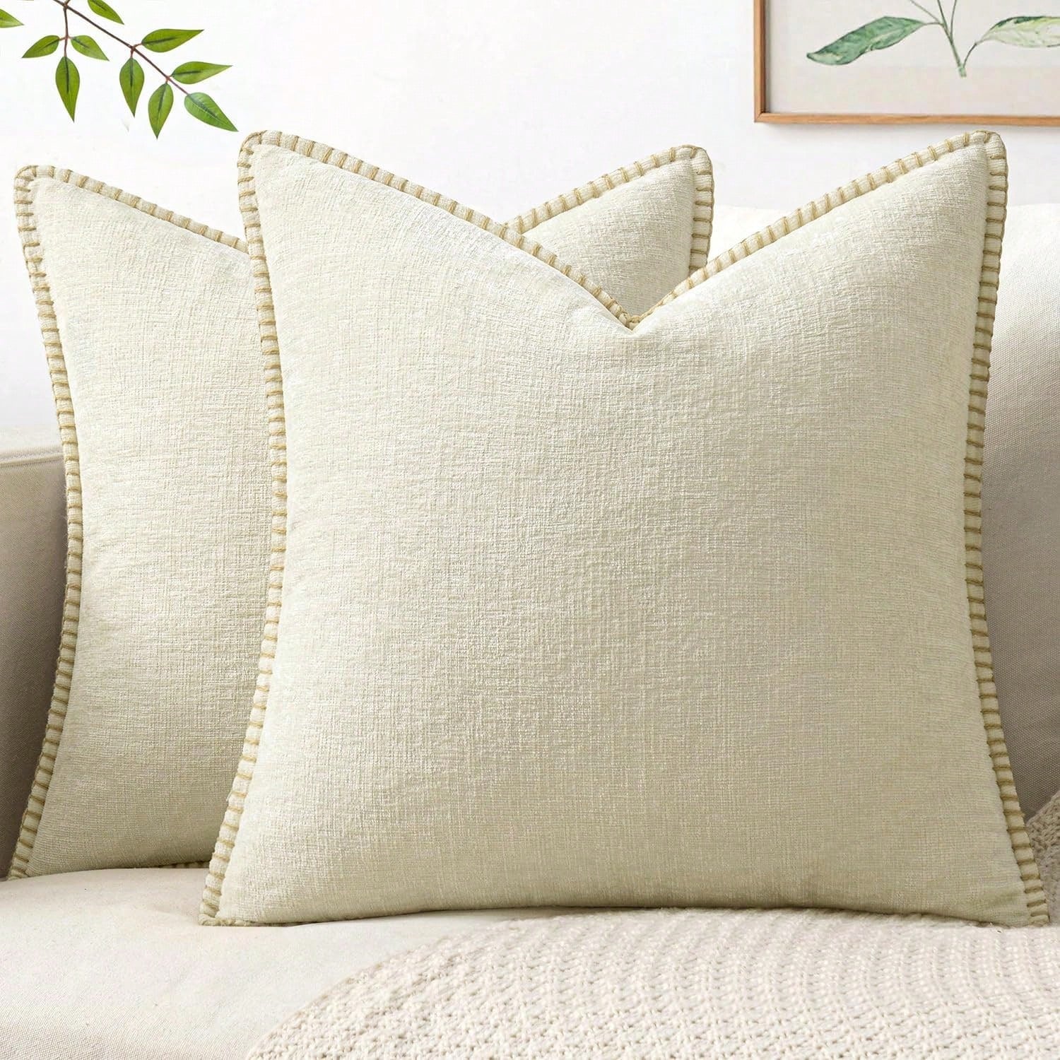 1pc Soft & Comfortable Sage Green Double-Sided Chenille Throw Pillow Cover (No Filling), Farmhouse Velvet Cushion Cover, Decorative Square Pillow Sham, Suitable For Sofa & Bed, Spring/Summer