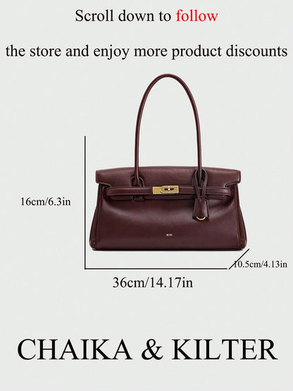 1pc Solid Color PU Fabric Women's Shoulder Bag, Baguette Bag, PU Material, Fashion, Briefcase, Women's, 2026 New Style, Handheld Shoulder Bag