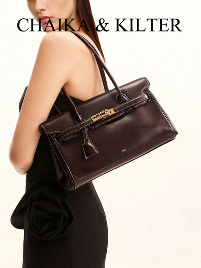 1pc Solid Color PU Fabric Women's Shoulder Bag, Baguette Bag, PU Material, Fashion, Briefcase, Women's, 2026 New Style, Handheld Shoulder Bag