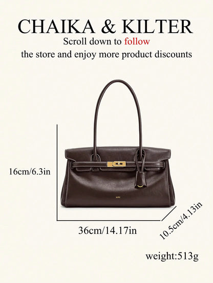 1pc Solid Color PU Fabric Women's Shoulder Bag, Baguette Bag, PU Material, Fashion, Briefcase, Women's, 2026 New Style, Handheld Shoulder Bag