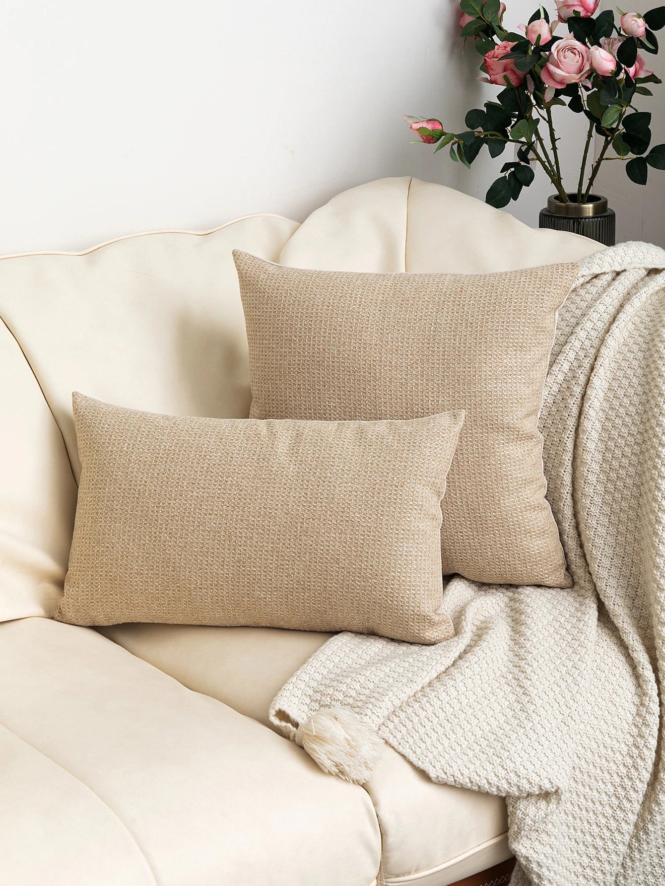1pc Solid Color Textured Sofa Cushion Cover Or Lumbar Pillow Cover, Pillow Insert Not Included