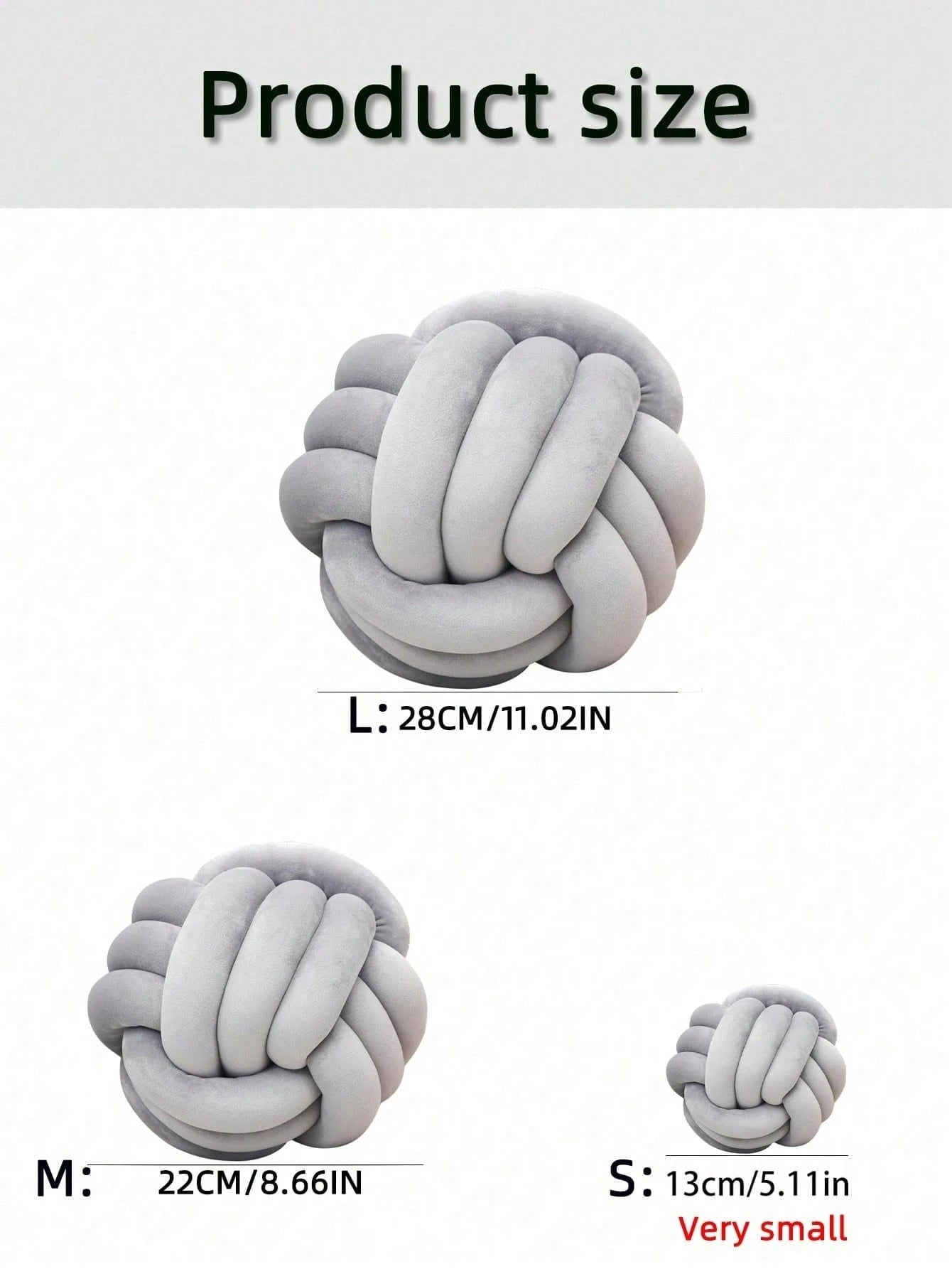 1pc Solid Color Versatile Handmade Three-Strand Knotted Ball, Decorative Pillow, Sofa Coffee Table Decor Ornament, Bedroom Bedside Decorative Pillow, 3 Sizes Available, Light Gray